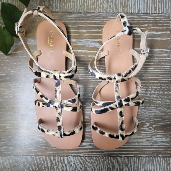 NWT Torgeis Syrene Leather Leopard Print Women's Strappy Sandals Size 10 - Picture 2 of 9